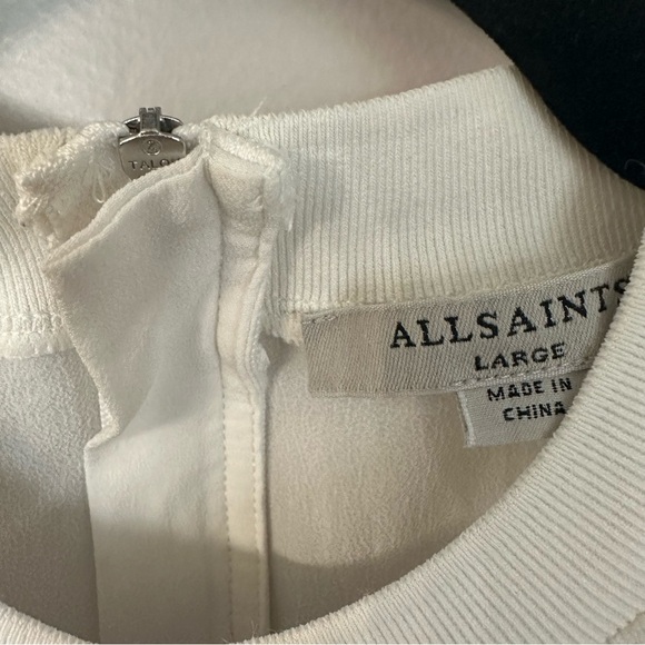 All Saints White Long Buttoned Sleeve Crewneck 100% Cupro Dress Sz L GUC - Picture 5 of 12